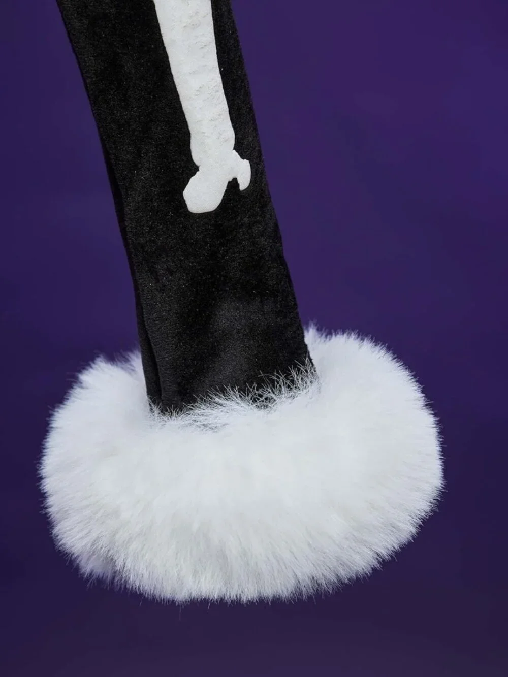 Gothic Hooded Bodysuit with Skull Pattern, Furry Tail & Socks - Halloween